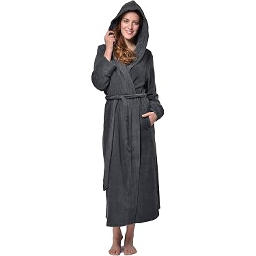Peignoir Femme Manches Longues – Doux, Chaud, Avec Ceinture, Col V, Séchage Rapide, Avec Poche