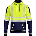 NOROZE Mens Hi Vis Hoodie with Reflective Tape, Pullover High Vis Hoodie for Safety Workwear– 4 Utility Zipped Pockets, Work Hoodies for Men, High Visibility Hooded