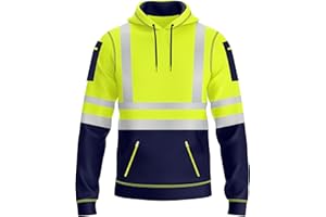 NOROZE Mens Hi Vis Hoodie with Reflective Tape, Pullover High Vis Hoodie for Safety Workwear– 4 Utility Zipped Pockets, Work Hoodies for Men, High Visibility Hooded