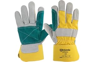 ANDANDA Gants de Travail, Résistant à la Déchirure et Perforation, Gants Hiver Homme, Double Couche de Cuir de Vache, Gant Jardinage, Pour l'Automobile, la Machine, l'Équipement, le Jardin