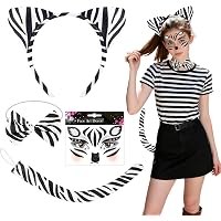 YAZWUR Set Costume Zebra Da Donna – Cerchietto Con Orecchie, Coda, Papillon E Tatuaggi Viso Per Feste A Tema