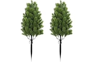 GENERIC 23.62 inch Artificial Cedar Topiary Trees with Ground Spike, Set of 2 U Resistant Fake Evergreen Bushes Shrubs Trees Artificial Plants Realistic Faux Cypress Plants for Indoor Outdoor Front Porch