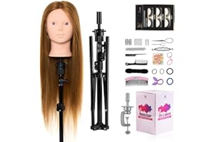 ‎NEVERLAND BEAUTY & HEALTH Neverland Frisierkopf Schminkkopf mit Puppenkopf Ständer, 60% Echtes Haar 28 Zoll Übungskopf zum Frisieren und Schminken, Trainingsköpfe für Haar-Styling mit Tischklemme+Haar-Styling-Set