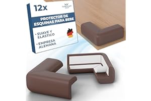 Hoffenbach 12 x Protector de Esquinas para Bebé – Protectores de Seguridad en Espuma para Bordes de Muebles y Mesa – Protección Infantil Autoadhesiva para Bebés y Niños en el Hogar - Marrón