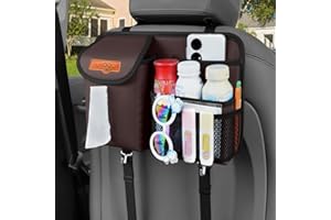 SURDOCA Organizer samochodowy na przednie tylne siedzenie - skórzane organizery samochodowe premium i schowek z uchwytem na chusteczki i 2 haczykami na torebki, uniwersalny organizer na fotele