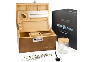 Viking Factory Large Bamboo Box with Combination Lock, Home Decorative Box Lockable, Upgraded Tray | Glass Jars | Accessory Tool