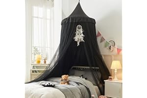 HUOQOU Betthimmel für Mädchen Doppelschicht Prinzessin Runder Kuppel Kinder Träumendes Moskitonetz Bettwäsche Mädchenzimmer Schloss Spielzelt Hängendes Haus Dekor Leseecke Baldachine(Schwarz/Schwarz)