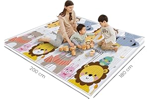 UBABY Alfombra de Juegos para bebés 1 cm, plegable, antideslizante, extragrande, reversible, impermeable, de doble cara (200x180x1.0cm) - Colchoneta de Juegos Plegable, No tóxico (Animales + Circuito)