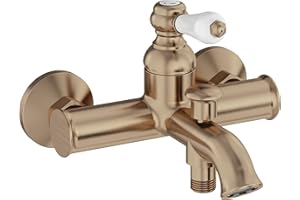 Jacob Delafon - Mitigeur bain-douche mural Louise - Mécanique - Design Rétro, poignée céramique - Économie d’eau - 21x14,80x19,50 cm - Bronze - E24363-BCN