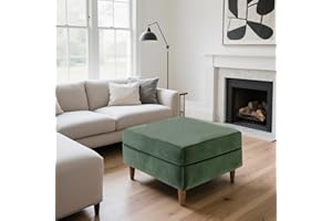 SYLC Ottoman Cover Stretch Velvet, Footstool Cover and Pouffe Cover Non-slip with Elastic Bottom/ties, Slipcover for Folding Storage Poofy Foot Stool (Mint green,Square-L Ottoman+Seat)