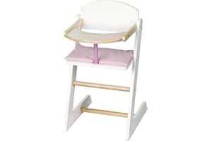 roba Seggiolone per Bambole Scarlett - con Vassoio e Poggiapiedi - Stile Rustico - Ideale come Regalo di Compleanno e Natale - Legno Laccato Bianco