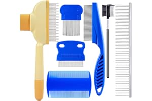 shallyong 7 Peines Antipulgas para Mascotas, Peine Desenredante y de Aseo de Acero Inoxidable Autolimpiables, Set Quitamanchas de Lágrimas, para Gatos y Perros de Pelo Corto y Largo