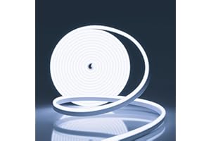 NELUX Striscia LED Neon 5 Metri da Esterno Impermeabile o Interno Cucina Bianco Freddo. Luce LED Strisce Alta Luminosità Dimmerabile Flessibile Sottopensile IP65. Include Telecomando e Trasformatore