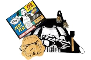 THOUGHTFULLY Set de regalo original para barbacoa Stormtroopers, incluye tabla de cortar/servir de bambú con temática Stormtrooper, delantal para asar, condimentos para barbacoa y brocha para untar.