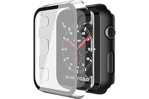 Piuellia 2 Pack Hard Case with Tempered Glass Screen Protector for Apple Watch Series 3 Series 2 38mm, Ultra-Thin Overall PC iWatch Protective Cover, 1 Black + 1 Transparent