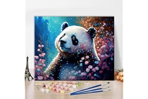 TISHIRON Zwierzęta, malowanie według liczb, dla dorosłych, panda i kwiaty, dla dorosłych, malowanie według liczb, zestaw z pędzlami, malowanie akrylowe, rzemiosło artystyczne, dla dorosłych i dzieci,