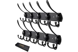 LYLIN Perchero de Pared, Perchas de Acero Inoxidable Montaje en Pared, Ganchos de Perchero para Dormitorio Baño y Cocina (15 Gancho, 2Pcs, Negro Mate)