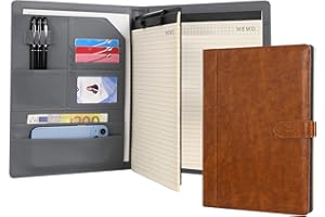 Wason Portefeuille en Cuir PU A4 avec Presse-papiers Bloc-notes Supports de Formulaires Fichier d'écriture de documents - Planificateur d'entretiens Organisateur de Conférences(Brun)