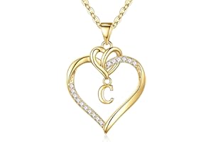 TINGN Heart Initial Necklaces for Women Girls, 14K Gold Plated Cubic Zirconia Initial A-Z Pendant Necklaces for Womens Jewellery Personalised Christmas Gifts Stocking Stuffers for Women Teen Girls