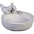 gartendekoparadies.de Solid bird bath, bird bath with bird motif, length 36 cm, width 30, bowl height 7 cm, gray, weight 7 kg, made of cast stone, frost-proof