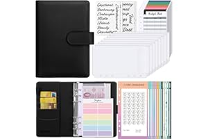 SKYDUE Carpeta Presupuesto A6 Con Desafío De Ahorro, Sobres Ahorro Dinero, Cartera Organizadora De Gastos, Agenda De Ahorro Organizador De Dinero Para Viajes Y Carpetas De Diario(Negro)