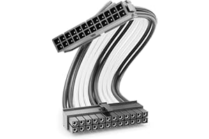 deleyCON 24-Pin ATX Przedłużacz Kabla Zasilającego 30cm - 18 AWG Zasilacz Płyty Głównej Komputera PC Nylonowy Kabel Zasilający Wtyczka do Gniazda - Czarno-Biały