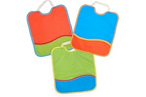 Ti TIN | Lot de 3 Bavoirs Respirant et Imperméable avec Poche, 28x32 cm | 100% Polyuréthane - Bavoirs pour Bébés de plus de 1 an - Fermeture Élastique - Motif Uni - Couleur (Vert, Rouge, Bleu)