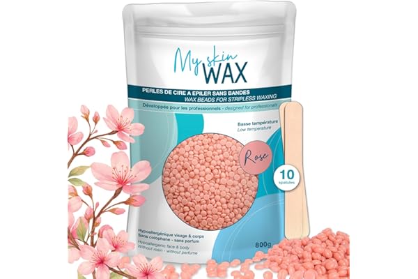 My Skin WAX - Perles de Cire à épiler sans Bande, 800g, Hypoallergénique, Cire d'Épilation en Douceur sans Rougeurs, Spéciale pour peaux Sensibles Homme Femme, Pelable, Visage, Bikini, Brésilien, R