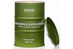 ‎M&SENSE M&SENSE ŚWIECA ZAPACHOWA - Kardamon & Drzewo Sandałowe | Naturalny Wosk Sojowy 320g | 70h Palenia | Relaksująca Terapia Zapachem