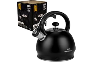 KARL HAUSMANN Bollitore Acqua per Induzione - 1.8L - Nero Bollitore Acciaio Inox non Elettrico - Teiera Fischio per Gas da Fornello - Tea Kettle Stove Induction