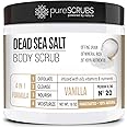 pureSCRUBS Premium Vanilla Body Scrub Set - Large 16oz Dead Sea Salt Body Scrub With Infused Essential Oils & Nutrients, Includes Wooden Spoon, Loofah & Oatmeal Exfoliating Bar Soap