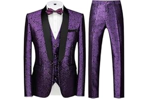 KUDORO Abito da Uomo 3 Pezzi Paisley Slim Fit Abiti da Sposa Abito Elegante Cerimonia Abito da Smoking Blazer Gilet Pantaloni