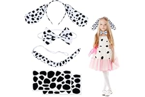 Fennoral 5pz Set Costume da Dalmata Costume da Cane di Carnevale Dalmata Cane per Bambini-Corna Cane Fascia Papillon Coda-per Dalmata Epifania Travestimento Imitazione Cosplay Festa Regalo Animale