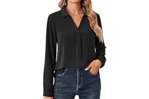 Beluring Langarmshirt Damen Elegant V-Ausschnitt Hemdbluse Langarm Bluse Einfarbig Arbeit Shirt