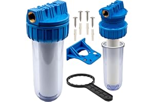 KNM TRADE Filtre à eau 3/4" – Cartouche remplaçable – 8 bar – Pour pompe de jardin, maison et industrie – Kit complet avec clé et support – Filtration des sédiments et impuretés