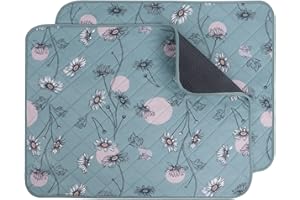 IEUUMLER Washable Pee Pads for Dogs, 2 Pack Waterproof & Non-Slip Pack Whelping Pad, Reusable Washable Puppy Potty Training Pad with Fast Absorbent for Playpen FC013 (Green Daisy, 60*90 cm-2 pcs)