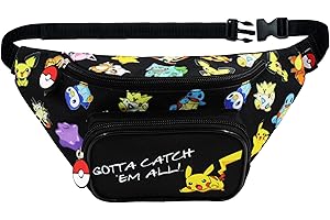 POKÉMON Pokemon Marsupio per Ragazzo, Borsa per Bambino, Pikachu Charmander Squirtle Charmander Meowth Eevee Design, Borsa Regolabile, Regalo per Ragazzi