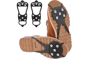 APAUSVCM 1 Pairs Non Slip Gripper Spike, Ice Traction Cleat Walk Grips Durable Black Anti Slip Snow Ice Grippers with 8 Steel Studs Crampon for Ices Sports Walking Running Hunting Fishing (M-Size)