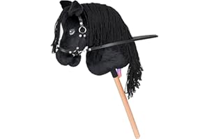 START ENJOY THE RIDE Start Hobby Konik na kijku z pluszu z drewnianym kijkiem – realistyczny koń kijkowy z długą grzywą do układania fryzury – miękki koń do zabawy dla dzieci (Benny (czarny), A3)