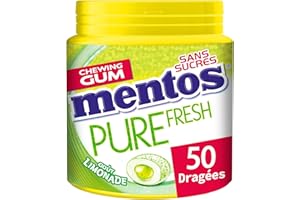 MENTOS GUM - Chewing-Gum Pure Fresh Limonade - Chewing-Gum Sans Sucres - Parfum Limonade- - Dure Longtemps -Boîte de 50 Dragées