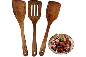 Smavles 3 Pièces Ustensiles de Cuisine, Spatules en Bois, Spatule Cuisine avec Long Manche, Ustensiles de Cuisine Bois – Résistant à la Chaleur