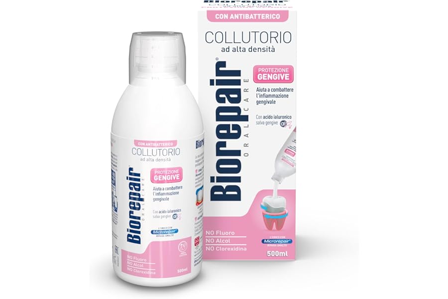 Biorepair, High Density Mouthwash Gum Protection, Helps Fight Gum Inflammation, Hyaluronic Acid, Microrepair, Zinc PCA, No Fluorine, Alcohol and Chlorhexidine Free, 500ml