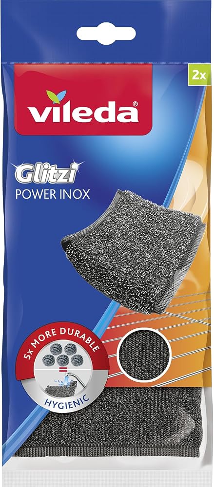Vileda Glitzi Power Pad Inox, Ekstra kaliteli, Pas tutmaz, Zorlu lekeleri söker, 2'li Paket
