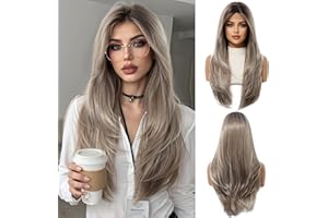 OUFEI Parrucca bionda cenerea per donna, parrucca lunga e dritta, con frangia sintetica resistente al calore, per la festa quotidiana Cosplay Wear