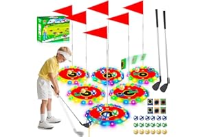 VATOS Leuchtendes Golfspielset für Kinder, 2-in-1-Golf- und Wurfspiel, 16 Bälle, 2 Schläger, 6 beleuchtete Ziele, Spielset für drinnen und draußen, Geschenk 3-8 Jahre