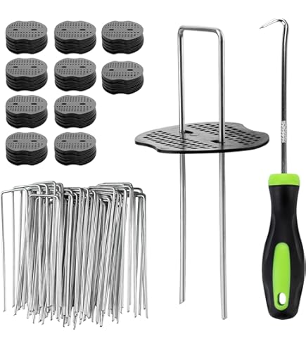 Accessoire Jardinage Lot De 70 Piquets Ancrage Sol Acier - Pour Toile Anti-Mauvaises Herbes - Avec 30 Rondelles - Fixation Jardin Piquets Sol Jardin Serre 15cm