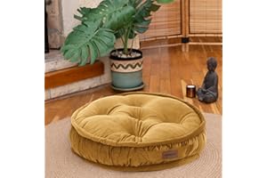Dekorist Floor Cushion, Floor Pillow Thick Floor Seating, Comfortable Supportive, Quilted Soft Booster Seat Pad for Yoga Meditation, Cat and Dog bed, Yoga cushion, 22X5 inch, Gold