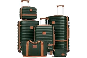 Joyway Set di valigie da viaggio 6 pezzi a guscio duro con beauty case custodia per cosmetici con 4 ruote e serratura TSA Il set di valigie contiene 1 borsa da viaggio e 1 borsa da toilette Verde