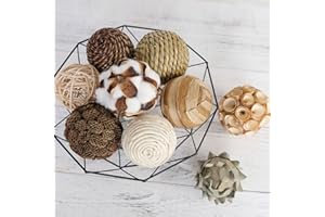 CIR OASES Decorative Balls Spherical Assorted 9pcs Brown White Orbs Rustic Natural Twig Rattan Woven Cotton Balls for Vase Bowl Filler Tabletop Decor Home Party Wedding Display …