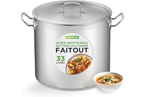 NutriChef Marmite Inox 35 QT (33,1 L) avec Couvercle – Grande Marmite à Soupe, Faitout Inox Tous Feux dont Induction – Grande Capacité Acier Inoxydable